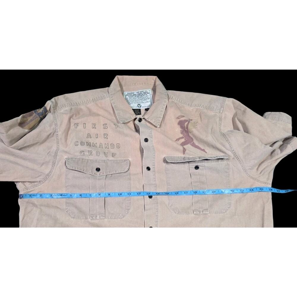 Vintage Avirex Shirt First Air Commando Group Military WW2 Angel 2XL Tan Lined - Picture 8 of 12